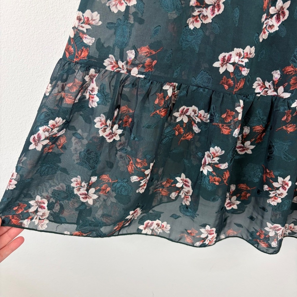 Cottagecore Green Midi XL Dress Boho Floral Feminine Smocked Tiered Chiffon - Picture 3 of 10
